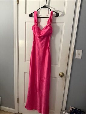 Beginning Boutique Hot Pink Maxi Dress with Draped Sweetheart